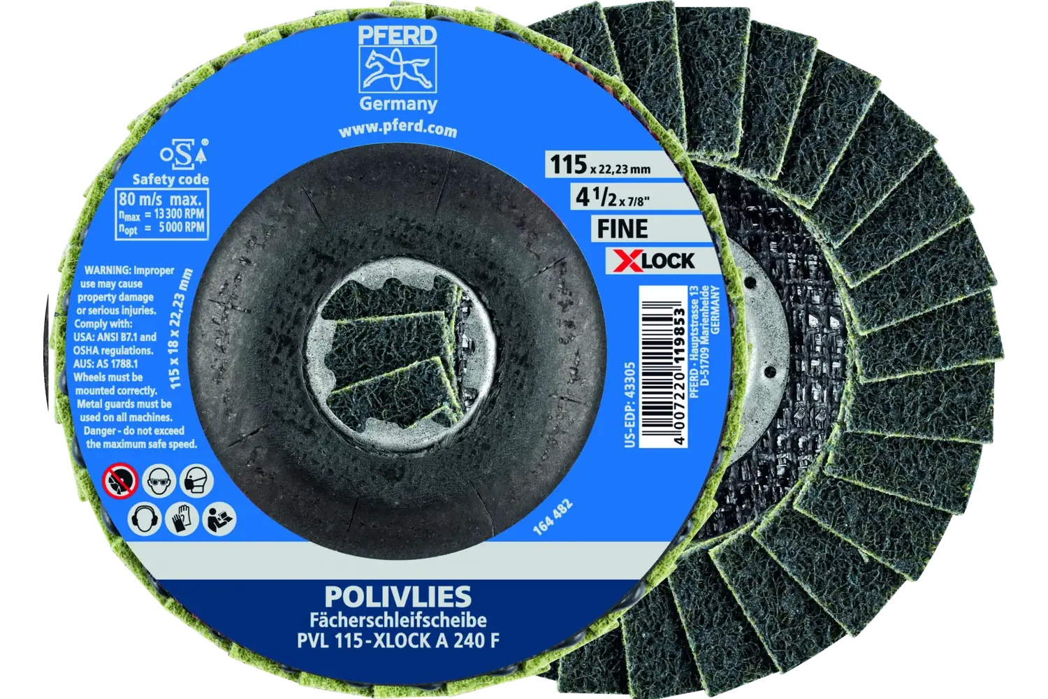 Picture of Pferd Polivlies® Non-Woven Flap Disc, 4-1/2" X-Lock, 240 Grit, Fine, Aluminum oxide